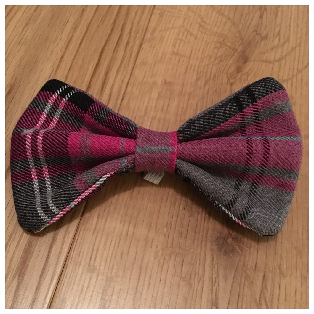 Grey/Pink Tartan Bow Tie - Available in 2 Sizes